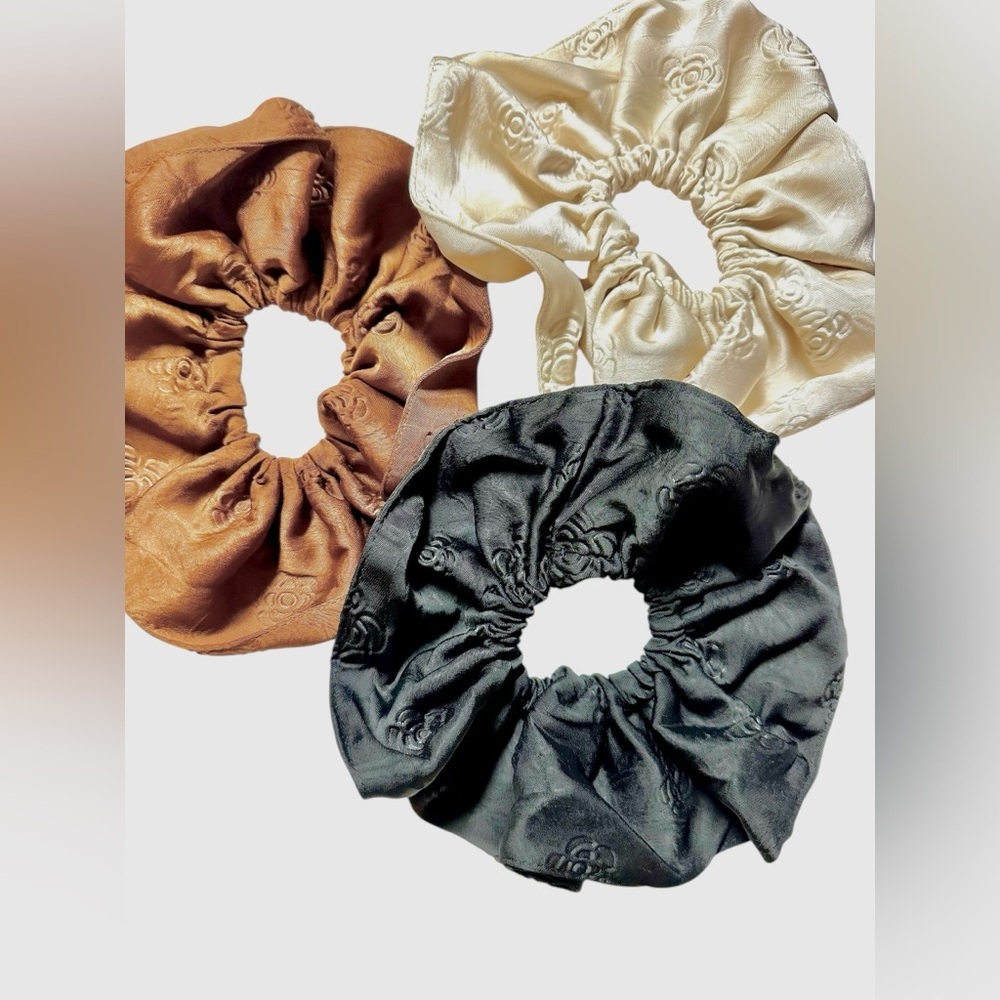Luxurious Satin Hair Scrunchie Trio - Black, Brown, Cream